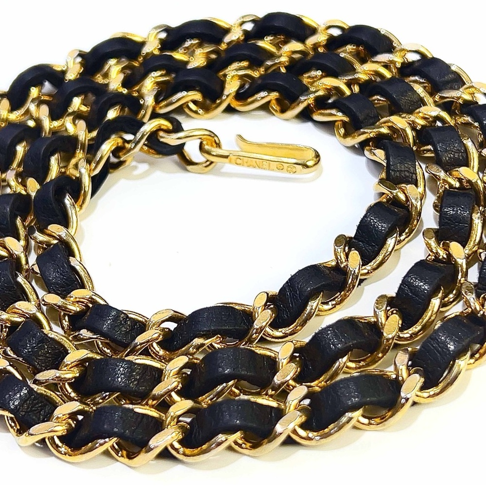 Authentic 1982 CHANEL vintage black and child leather chain belt 95cm - Picture 12 of 12
